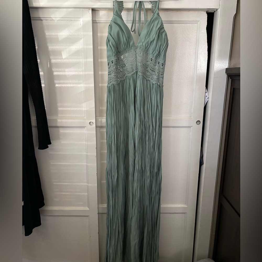 Blue Q Green Pleated Halter Gown